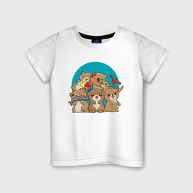 Детская футболка хлопок с принтом Милые морские выдры в Кировске, 100% хлопок | круглый вырез горловины, полуприлегающий силуэт, длина до линии бедер | выдра | животные | милая | милые | милый | море | морская | подводные | рыба | хомяк | хомячок