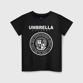 Детская футболка хлопок с принтом Академия Амбрелла в Кировске, 100% хлопок | круглый вырез горловины, полуприлегающий силуэт, длина до линии бедер | umbrella | umbrella academy | академия амбрелла | амбрелла | герб