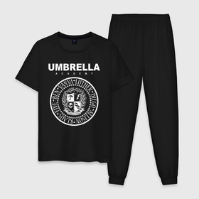 Мужская пижама хлопок с принтом Академия Амбрелла в Кировске, 100% хлопок | брюки и футболка прямого кроя, без карманов, на брюках мягкая резинка на поясе и по низу штанин
 | umbrella | umbrella academy | академия амбрелла | амбрелла | герб