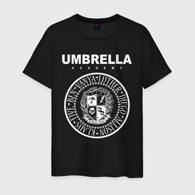 Мужская футболка хлопок с принтом Академия Амбрелла в Кировске, 100% хлопок | прямой крой, круглый вырез горловины, длина до линии бедер, слегка спущенное плечо. | umbrella | umbrella academy | академия амбрелла | амбрелла | герб