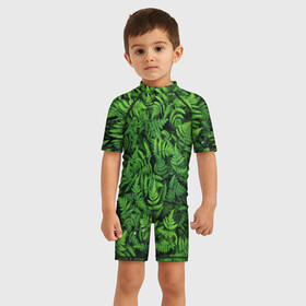 Детский купальный костюм 3D с принтом ПАПОРОТНИК в Кировске, Полиэстер 85%, Спандекс 15% | застежка на молнии на спине | summer | tropic | жара | летний | лето | отдых | пальмы | природа | текстура | тропикано | тропики