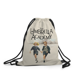 Рюкзак-мешок 3D с принтом The umbrella academy в Кировске, 100% полиэстер | плотность ткани — 200 г/м2, размер — 35 х 45 см; лямки — толстые шнурки, застежка на шнуровке, без карманов и подкладки | dark horse comics | netflix | the umbrella academy | umbrella | академия амбрелла | белая скрипка | бен харгривз | комикс | комильфо | космобой | кракен | реджинальд харгривз | сеанс | слух