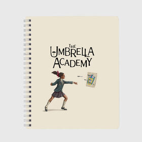 Тетрадь с принтом The umbrella academy в Кировске, 100% бумага | 48 листов, плотность листов — 60 г/м2, плотность картонной обложки — 250 г/м2. Листы скреплены сбоку удобной пружинной спиралью. Уголки страниц и обложки скругленные. Цвет линий — светло-серый
 | dark horse comics | netflix | the umbrella academy | umbrella | академия амбрелла | белая скрипка | бен харгривз | комикс | комильфо | космобой | кракен | реджинальд харгривз | сеанс | слух