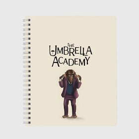 Тетрадь с принтом The umbrella academy в Кировске, 100% бумага | 48 листов, плотность листов — 60 г/м2, плотность картонной обложки — 250 г/м2. Листы скреплены сбоку удобной пружинной спиралью. Уголки страниц и обложки скругленные. Цвет линий — светло-серый
 | dark horse comics | netflix | the umbrella academy | umbrella | академия амбрелла | белая скрипка | бен харгривз | комикс | комильфо | космобой | кракен | реджинальд харгривз | сеанс | слух