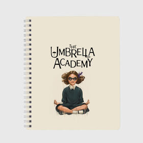 Тетрадь с принтом The umbrella academy в Кировске, 100% бумага | 48 листов, плотность листов — 60 г/м2, плотность картонной обложки — 250 г/м2. Листы скреплены сбоку удобной пружинной спиралью. Уголки страниц и обложки скругленные. Цвет линий — светло-серый
 | dark horse comics | netflix | the umbrella academy | umbrella | академия амбрелла | белая скрипка | бен харгривз | комикс | комильфо | космобой | кракен | реджинальд харгривз | сеанс | слух