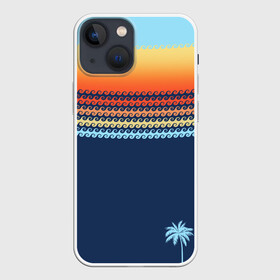 Чехол для iPhone 13 mini с принтом Летние волны и пальма в Кировске,  |  | август | вода | дача | деревня | жара | загар | зелень | зной | июль | июнь | каллиграфия | каникулы | купальник | купание | курорт | луг | море | мороженое | отдых | отпуск | песок | пляж | радость | сезон