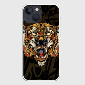 Чехол для iPhone 13 mini с принтом Тигровый стимпанк (Tiger) в Кировске,  |  | барс | волк | детёныш | джунгли | енот | животное | злость | зубр | клыки | кот | лев | леопард | лес | листья | львица | медведь | монстр | оскал | охотник | пасть | полосы | пятнистая | рык | рычание | тигр