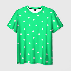 Мужская футболка 3D с принтом Горошек на зеленом в Кировске, 100% полиэфир | прямой крой, круглый вырез горловины, длина до линии бедер | baby | casual | girl | green | pattern | геометрия | горох | горошек | девушкам | детские | зелень | круги | круглый | кружочки | летние | лето | листья | многоточие | мятный | нежные | орнамент | пастельные | паттерн