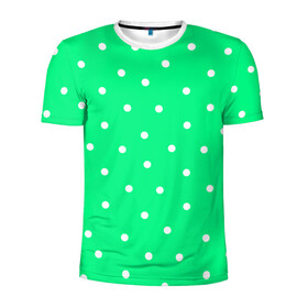 Мужская футболка 3D спортивная с принтом Горошек на зеленом в Кировске, 100% полиэстер с улучшенными характеристиками | приталенный силуэт, круглая горловина, широкие плечи, сужается к линии бедра | baby | casual | girl | green | pattern | геометрия | горох | горошек | девушкам | детские | зелень | круги | круглый | кружочки | летние | лето | листья | многоточие | мятный | нежные | орнамент | пастельные | паттерн