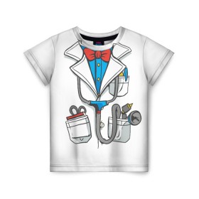 Детская футболка 3D с принтом Докторский халат в Кировске, 100% гипоаллергенный полиэфир | прямой крой, круглый вырез горловины, длина до линии бедер, чуть спущенное плечо, ткань немного тянется | cosplay | doctor | surgeon | бабочка | больничный | в виде врача | врач | врача | врачебный | госпиталь | для ролевых игр | доктор | доктора | докторский | карманы | косплей | костюм врача | стетоскоп | халат