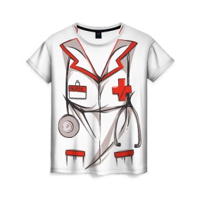 Женская футболка 3D с принтом Халат медсестры в Кировске, 100% полиэфир ( синтетическое хлопкоподобное полотно) | прямой крой, круглый вырез горловины, длина до линии бедер | cosplay | doctor | nurse | surgeon | бабочка | больничный | врач | врача | госпиталь | для ролевых игр | доктор | доктора | докторский | карманы | косплей | костюм медсестры | медсестра | медсестры | стетоскоп