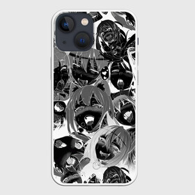 Чехол для iPhone 13 mini с принтом Ахегао паттерн черный в Кировске,  |  | ahegao | kawai | kowai | oppai | otaku | senpai | sugoi | waifu | yandere | ахегао | ковай | отаку | семпай | сенпай | сэмпай | яндере