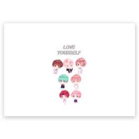 Поздравительная открытка с принтом BTS Love Yourself в Кировске, 100% бумага | плотность бумаги 280 г/м2, матовая, на обратной стороне линовка и место для марки
 | Тематика изображения на принте: bts | k pop | love | love yourself | битиес