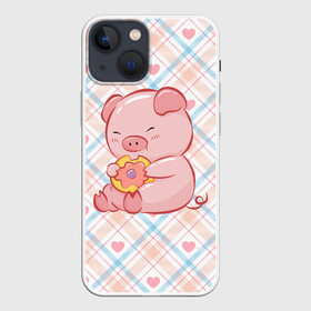 Чехол для iPhone 13 mini с принтом Свинка ест пончик в Кировске,  |  | арт | еда | животное | животные | картинка | кушать | люблю покупать | милая | обжора | обжорство | рисунок | свинина | свинка | свиньи | свинья | свинюшка | толстая | толстый