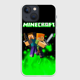 Чехол для iPhone 13 mini с принтом Майнкрафт герои в Кировске,  |  | creeper | dungeons | minecraft | play | бой | герои | детские | драка | инди | компьютерные | крипер | куб | логотипигры | майнкрафт | мальчикам | мечи | мобы | неоновые | огонь | персонажи | песочница | пламя