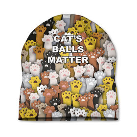 Шапка 3D с принтом Cats Balls Matter в Кировске, 100% полиэстер | универсальный размер, печать по всей поверхности изделия | black lives matter | blm | жизни черных | кот | котии | кошка | лапки | паттерн | протест | толпа | яйца