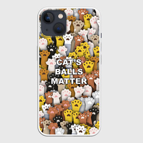 Чехол для iPhone 13 с принтом Cats Balls Matter в Кировске,  |  | black lives matter | blm | жизни черных | кот | котии | кошка | лапки | паттерн | протест | толпа | яйца