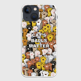 Чехол для iPhone 13 mini с принтом Cats Balls Matter в Кировске,  |  | black lives matter | blm | жизни черных | кот | котии | кошка | лапки | паттерн | протест | толпа | яйца