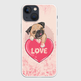 Чехол для iPhone 13 mini с принтом Love Pug | Люблю мопса (Z) в Кировске,  |  | Тематика изображения на принте: dog | doggie | doggy | mops | pug | декоративная собака | друг человека | другу | кинолог | лабрадор | малые молоссоиды | мопс | мопсик | мохнатый | пес | пёсель | пёсик | подарок | подруге | собака | собакен | собаки