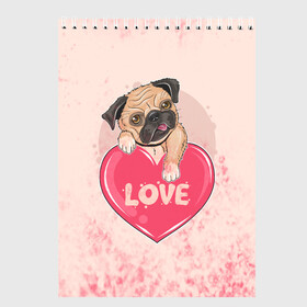 Скетчбук с принтом Love Pug (Z) в Кировске, 100% бумага
 | 48 листов, плотность листов — 100 г/м2, плотность картонной обложки — 250 г/м2. Листы скреплены сверху удобной пружинной спиралью | dog | doggie | doggy | mops | pug | декоративная собака | друг человека | другу | кинолог | лабрадор | малые молоссоиды | мопс | мопсик | мохнатый | пес | пёсель | пёсик | подарок | подруге | собака | собакен | собаки