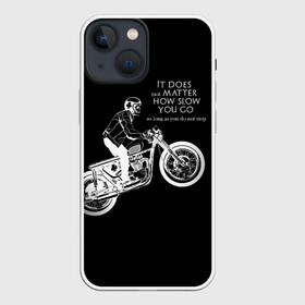 Чехол для iPhone 13 mini с принтом Байкер в Кировске,  |  | байк | байкер | гонщик | мотоцикл | мужская | надпись | черно белая | черный