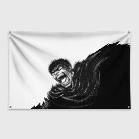 Флаг-баннер с принтом Ярость в Кировске, 100% полиэстер | размер 67 х 109 см, плотность ткани — 95 г/м2; по краям флага есть четыре люверса для крепления | berserk | берсерк | гатс | черный мечник | ярость