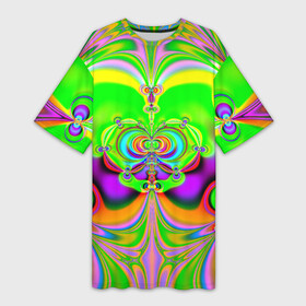 Платье-футболка 3D с принтом КИСЛОТНЫЙ ФРАКТАЛ ГЕОМЕТРИЯ в Кировске,  |  | abstract | abstraction | color | fractal | geometry | paitnt | psy | rdtktr | абстракция | геометрия | краски | неоновые | психоделика | фрактал