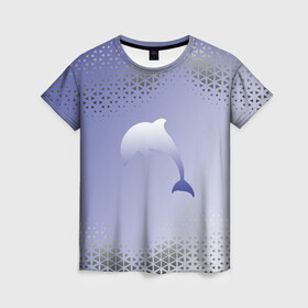 Женская футболка 3D с принтом Минималистичный дельфин в Кировске, 100% полиэфир ( синтетическое хлопкоподобное полотно) | прямой крой, круглый вырез горловины, длина до линии бедер | dolphin | minimalism | sea | дельфин | минимализм | море