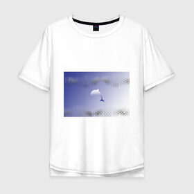 Мужская футболка хлопок Oversize с принтом Минималистичный дельфин в Кировске, 100% хлопок | свободный крой, круглый ворот, “спинка” длиннее передней части | Тематика изображения на принте: dolphin | minimalism | sea | дельфин | минимализм | море