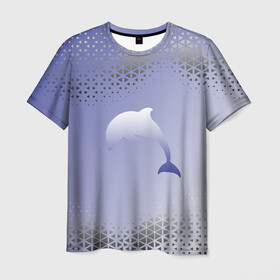 Мужская футболка 3D с принтом Минималистичный дельфин в Кировске, 100% полиэфир | прямой крой, круглый вырез горловины, длина до линии бедер | dolphin | minimalism | sea | дельфин | минимализм | море