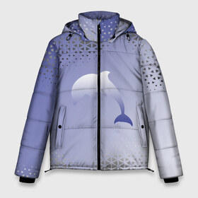 Мужская зимняя куртка 3D с принтом Минималистичный дельфин в Кировске, верх — 100% полиэстер; подкладка — 100% полиэстер; утеплитель — 100% полиэстер | длина ниже бедра, свободный силуэт Оверсайз. Есть воротник-стойка, отстегивающийся капюшон и ветрозащитная планка. 

Боковые карманы с листочкой на кнопках и внутренний карман на молнии. | dolphin | minimalism | sea | дельфин | минимализм | море