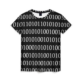 Женская футболка 3D с принтом Black 101 в Кировске, 100% полиэфир ( синтетическое хлопкоподобное полотно) | прямой крой, круглый вырез горловины, длина до линии бедер | 101 | binary code | black | programming | двоичный код | программировать
