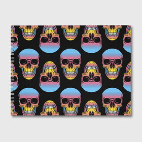 Альбом для рисования с принтом Neon skull в Кировске, 100% бумага
 | матовая бумага, плотность 200 мг. | color | grin | jaw | neon | skull | teeth | неон | оскал | пасть | цвет | череп