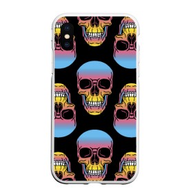 Чехол для iPhone XS Max матовый с принтом Neon skull в Кировске, Силикон | Область печати: задняя сторона чехла, без боковых панелей | Тематика изображения на принте: color | grin | jaw | neon | skull | teeth | неон | оскал | пасть | цвет | череп