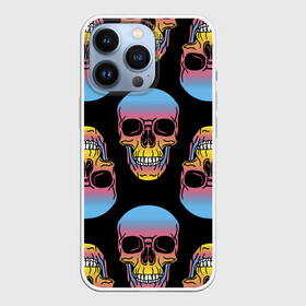 Чехол для iPhone 13 Pro с принтом Neon skull в Кировске,  |  | Тематика изображения на принте: color | grin | jaw | neon | skull | teeth | неон | оскал | пасть | цвет | череп