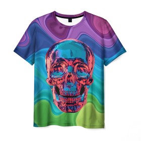 Мужская футболка 3D с принтом Color skull в Кировске, 100% полиэфир | прямой крой, круглый вырез горловины, длина до линии бедер | color | jaw | neon | skull | teeth | vanguard | авангард | зубы | неон | пасть | цвет | череп