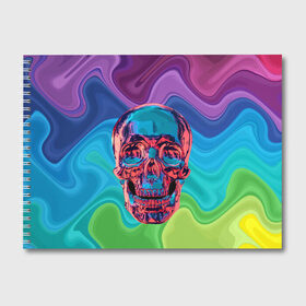 Альбом для рисования с принтом Color skull в Кировске, 100% бумага
 | матовая бумага, плотность 200 мг. | color | jaw | neon | skull | teeth | vanguard | авангард | зубы | неон | пасть | цвет | череп