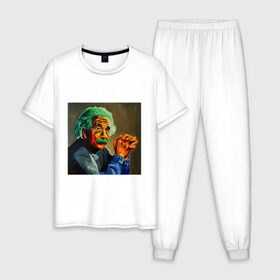 Мужская пижама хлопок с принтом Энштейн в Кировске, 100% хлопок | брюки и футболка прямого кроя, без карманов, на брюках мягкая резинка на поясе и по низу штанин
 | Тематика изображения на принте: albert | art | einstein | арт | энштейн