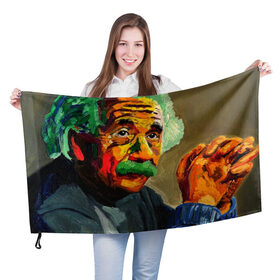 Флаг 3D с принтом Энштейн в Кировске, 100% полиэстер | плотность ткани — 95 г/м2, размер — 67 х 109 см. Принт наносится с одной стороны | albert | art | einstein | арт | энштейн