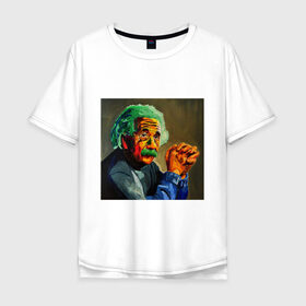 Мужская футболка хлопок Oversize с принтом Энштейн в Кировске, 100% хлопок | свободный крой, круглый ворот, “спинка” длиннее передней части | albert | art | einstein | арт | энштейн