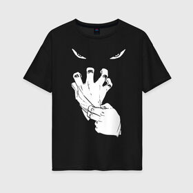 Женская футболка хлопок Oversize с принтом Halloween в Кировске, 100% хлопок | свободный крой, круглый ворот, спущенный рукав, длина до линии бедер
 | eyes | ghost | gloves | halloween | глаза | перчатки | привидение | призрак | хэллоуин
