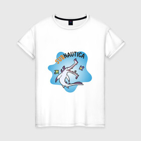 Женская футболка хлопок с принтом Sabnautica в Кировске, 100% хлопок | прямой крой, круглый вырез горловины, длина до линии бедер, слегка спущенное плечо | sabnautica | акула | море | рыба | рыбы | сабнавтика