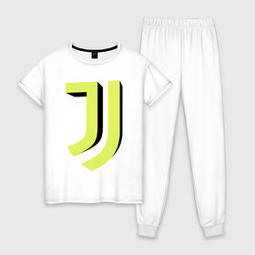 Женская пижама хлопок с принтом Juventus 3D Logo Yellow (2021) в Кировске, 100% хлопок | брюки и футболка прямого кроя, без карманов, на брюках мягкая резинка на поясе и по низу штанин | Тематика изображения на принте: 0x000000123 | juve | juventus | ronaldo | юве | ювентус