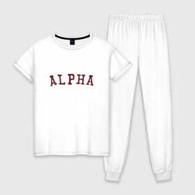 Женская пижама хлопок с принтом ALPHA в Кировске, 100% хлопок | брюки и футболка прямого кроя, без карманов, на брюках мягкая резинка на поясе и по низу штанин | Тематика изображения на принте: alpha | альфа | кб | клуб романтики | макс | оборотень
