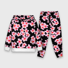 Детский костюм 3D (с толстовкой) с принтом Цветы желаний в Кировске,  |  | flowers | pattern | pink | бутоны | ветки | вишня | восток | восточные | гибискусы | девушкам | лепестки | летние | паттерн | природа | растения | розовыецветы | ромашки | сакура | тропики | узоры | цветочки