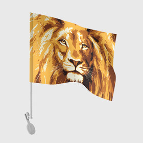 Флаг для автомобиля с принтом Взгляд льва в Кировске, 100% полиэстер | Размер: 30*21 см | арт | грива | деко | жедтая | животные | закат | зверей | золото | кошка | лев | лето | львенок | неоновая | очки | пляж | прайд | разноцветная | солнце | тигр | узоры | царь | яркие