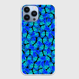 Чехол для iPhone 13 Pro Max с принтом Голубые бабочки в Кировске,  |  | angel | butterfly | pattern | summer | wings | ангел | бабочка | бабочки | животные | крылышки | крылья | летающие | летние | магия | махаон | мотылек | насекомые | небесные | неон | неоновые | паттерн | природа