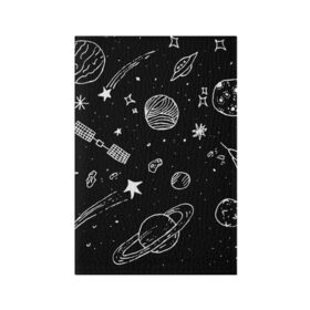 Обложка для паспорта матовая кожа с принтом Cosmos в Кировске, натуральная матовая кожа | размер 19,3 х 13,7 см; прозрачные пластиковые крепления | comet | cosmos | moon | planet | satellite | saturn | space | star | weightlessness | звезда | комета | космос | луна | невесомость | планета | сатурн | спутник