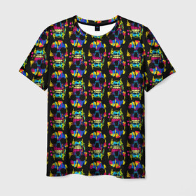 Мужская футболка 3D с принтом Pattern в Кировске, 100% полиэфир | прямой крой, круглый вырез горловины, длина до линии бедер | jaw | neon | pattern | skull | teeth | vanguard | авангард | зубы | неон | пасть | узор | череп