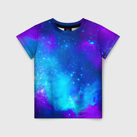 Детская футболка 3D с принтом Космос в Кировске, 100% гипоаллергенный полиэфир | прямой крой, круглый вырез горловины, длина до линии бедер, чуть спущенное плечо, ткань немного тянется | астроном | бесконечность | вселенная | звезда | звезды | комета | космонавт | космос | море | небо | неон | пальма | планета